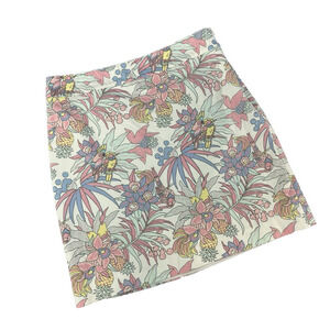 Talbots Skirt sz 2 Ivory Pink Blue Tropical Parrots Pineapples Knee A Line